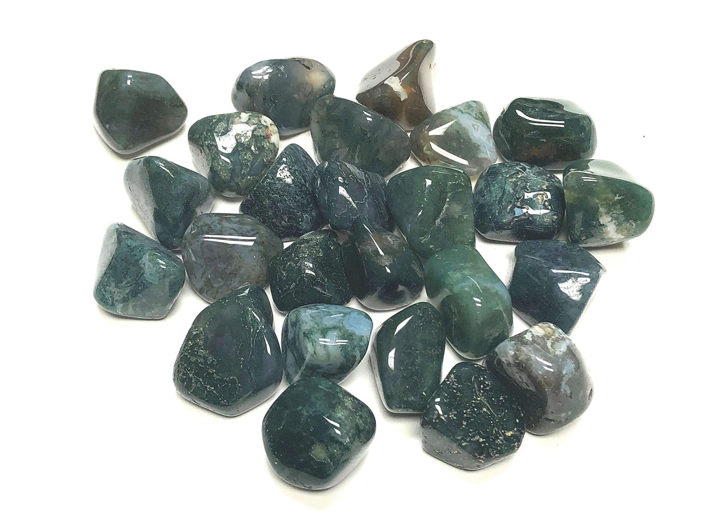 Zentron Crystal Collection Tumbled Green Moss Agate - Large 1" Stones in Velvet Bag (1 Pound)