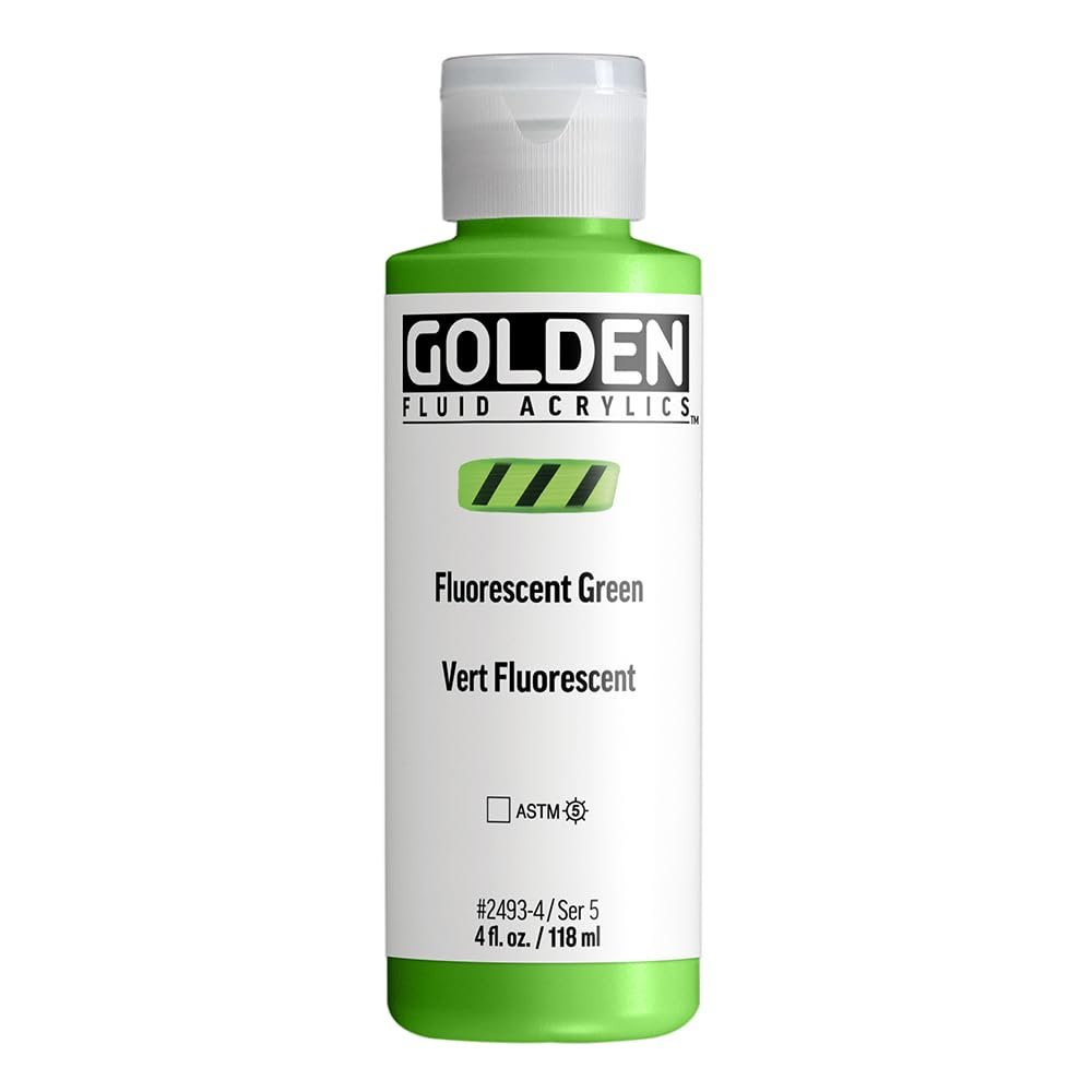 Fluid Acrylics by GOLDEN, Fluorescent Green, 4 fl. oz. Bottle, Professional Acrylic Paint, Transparent