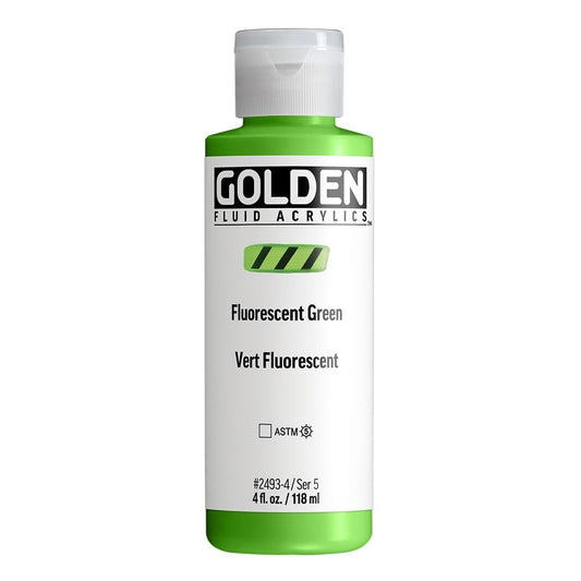Fluid Acrylics by GOLDEN, Fluorescent Green, 4 fl. oz. Bottle, Professional Acrylic Paint, Transparent