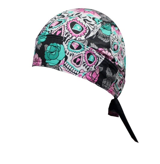 Pink Black Day of Dead Sugar Skull Danbanna Headwrap Doo Rag Skull Cap Sweatband Durag