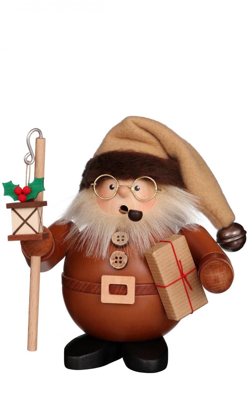 German Incense Smokers Santa with Lantern natural wood - 15,5cm / 6 inch - Christian Ulbricht