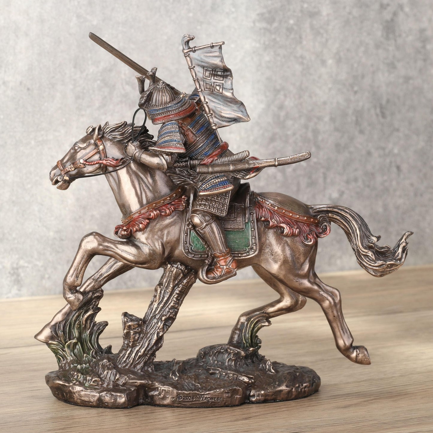 Veronese Design 6 3/4 Inch Japanese Samurai Mounted Cavalry Charge Cold Cast Resin Bronze Finish Sculpture