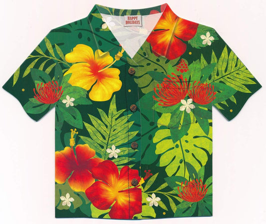 Floral Monstera Die-Cut Aloha Shirt-Shaped Hawaiian Christmas Cards/Box of 8 Cards