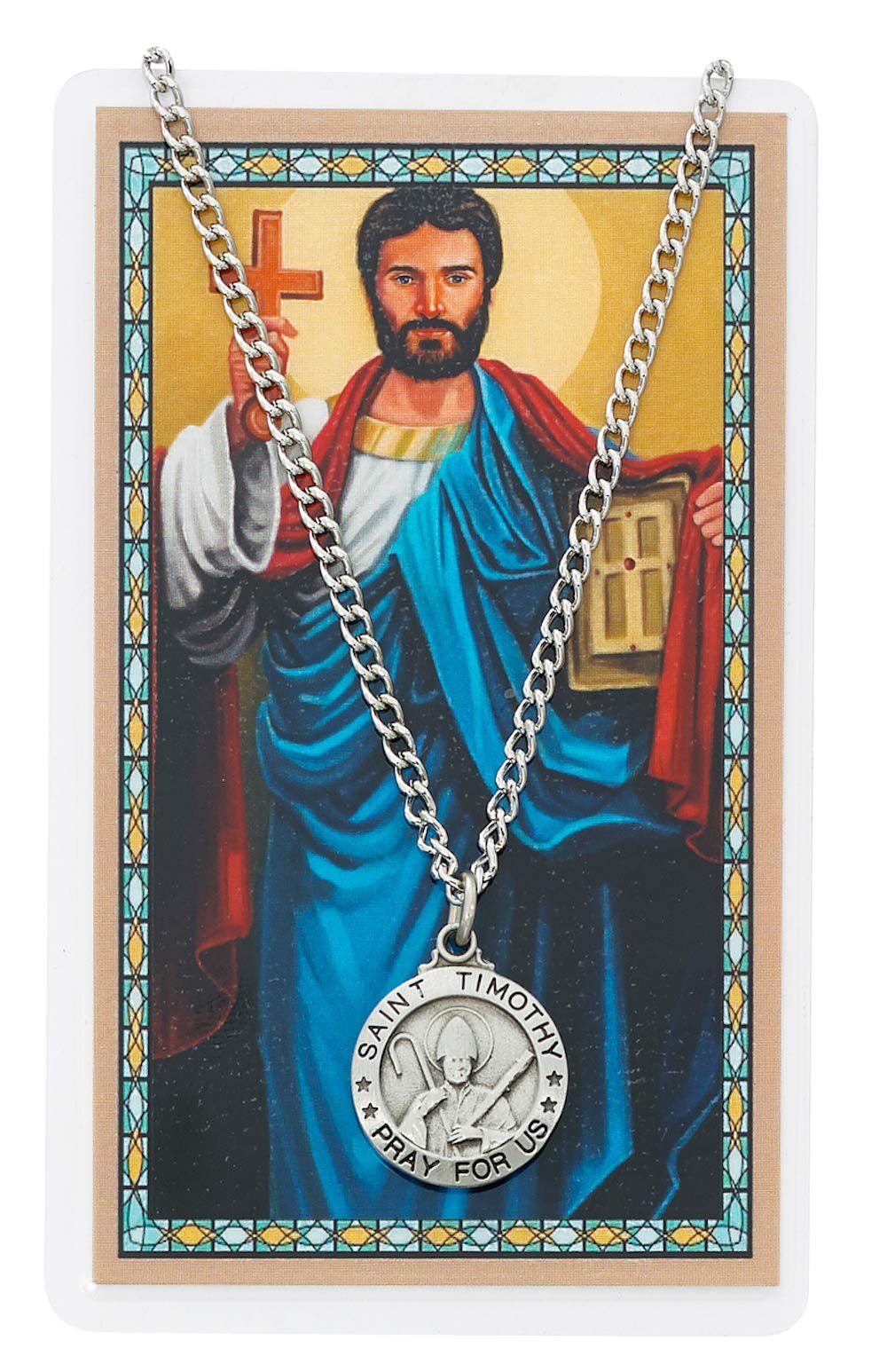 St Timothy Prayer Card With Medal Christian Pendant Charm Patron Saint Catholic