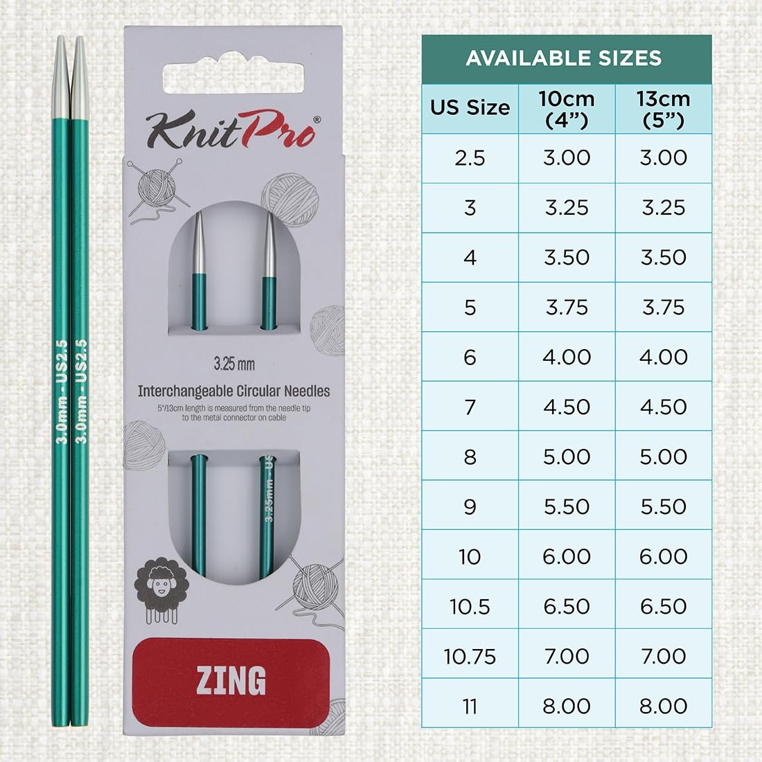 KnitPro Zing Interchangeable Circular Needles 4" (10cm)