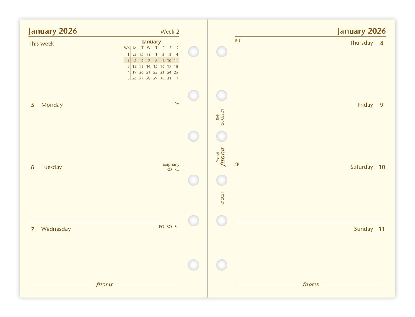 Filofax Pocket week on two pages cotton cream English 2026 diary 26-68224
