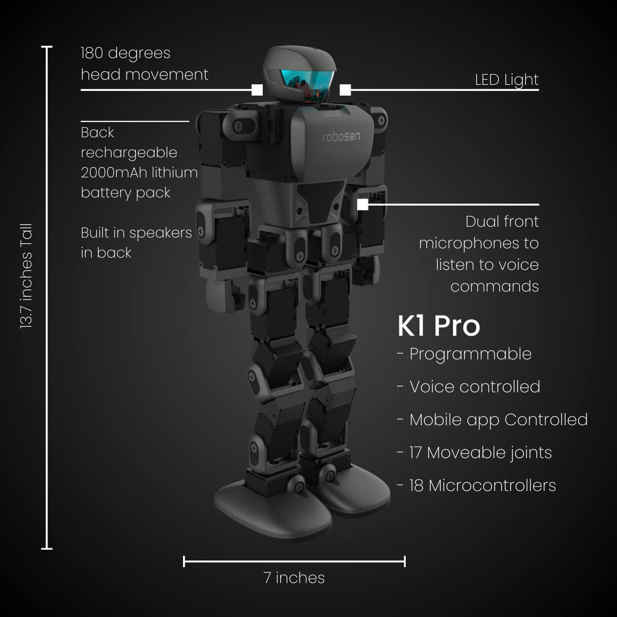 Robosen Interstellar Scout K1 PRO – The Ultimate Robot Gift for Kids and Tech Enthusiasts, with Voice Control, 17 Servo Motors, and App Integration, 13.7-inch