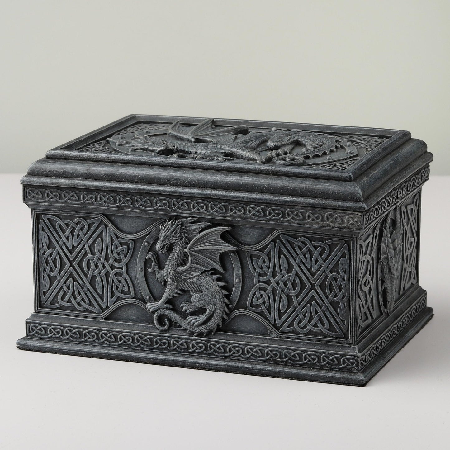 US 5.75 Inch Celtic Dragon Textured Decorative Trinket Box, Black