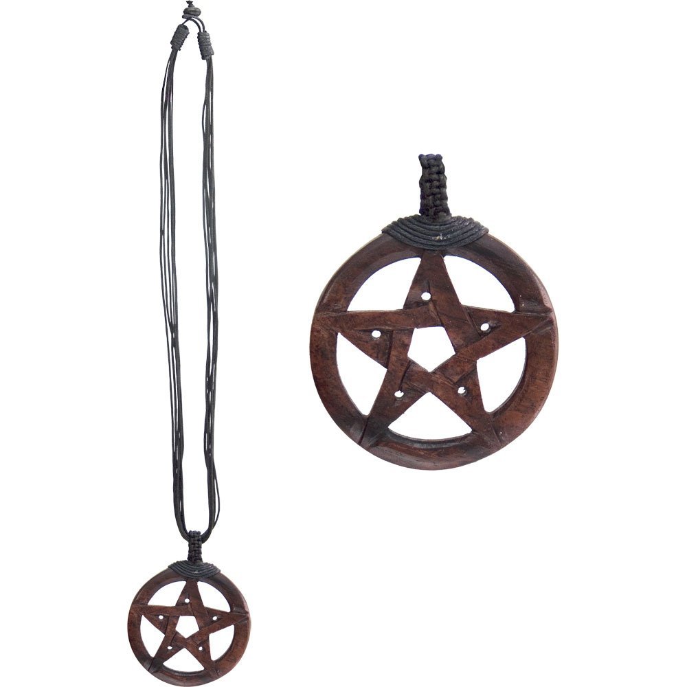 Unisex Wood Pendant w/Black Cord Pentacle (each)