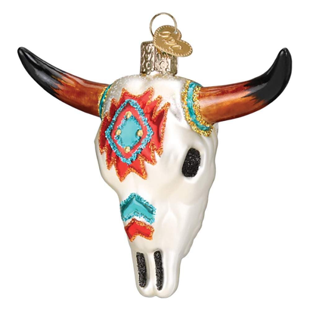 Old World Christmas Southwestern Steer Skull Glass Blown Ornament for Christmas Tree, Handcrafted Holiday Decoration, Fiesta Collection
