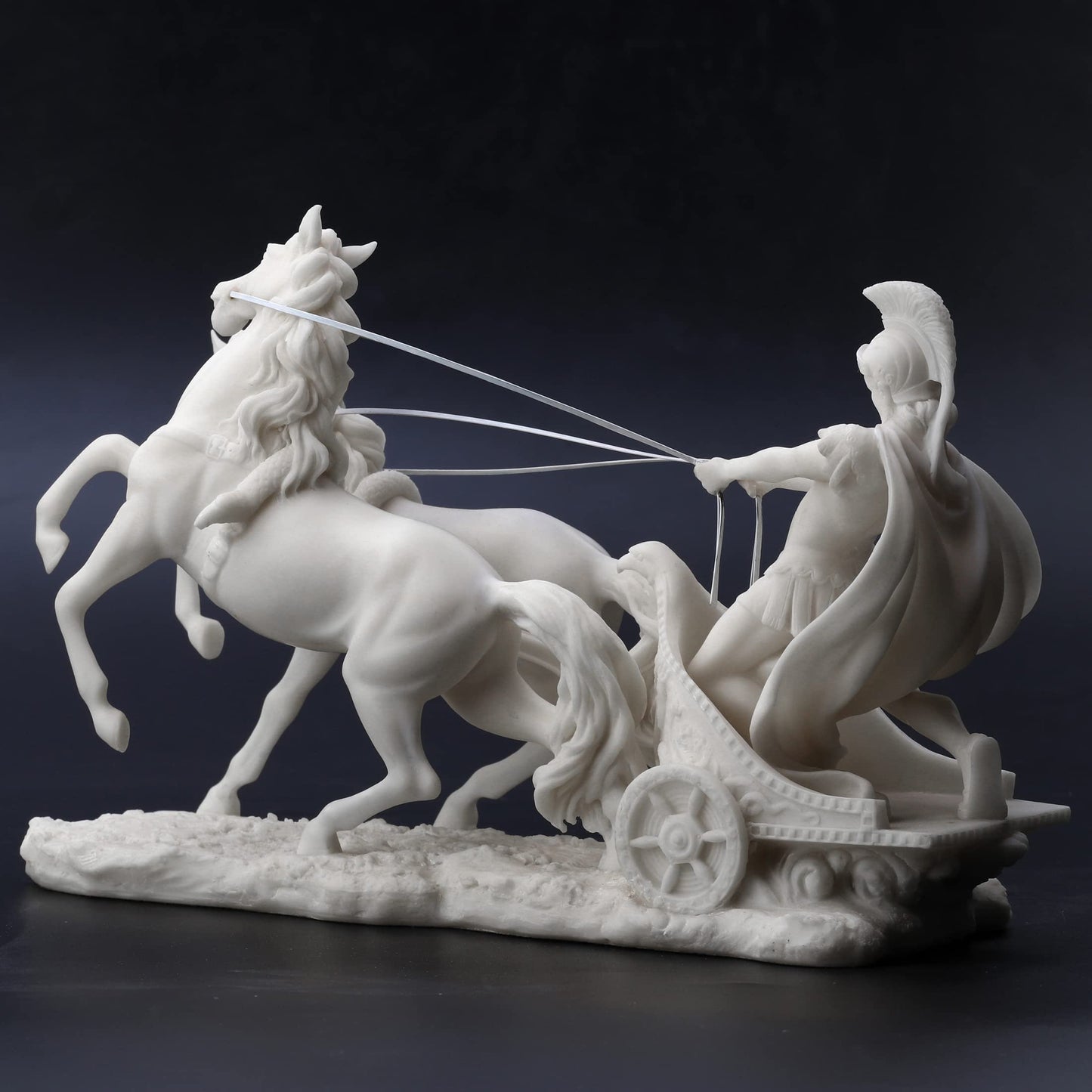 Veronese Design 10 1/4 Inch Roman Centurion on Two Horse Chariot Statue Resin Marble White Finish