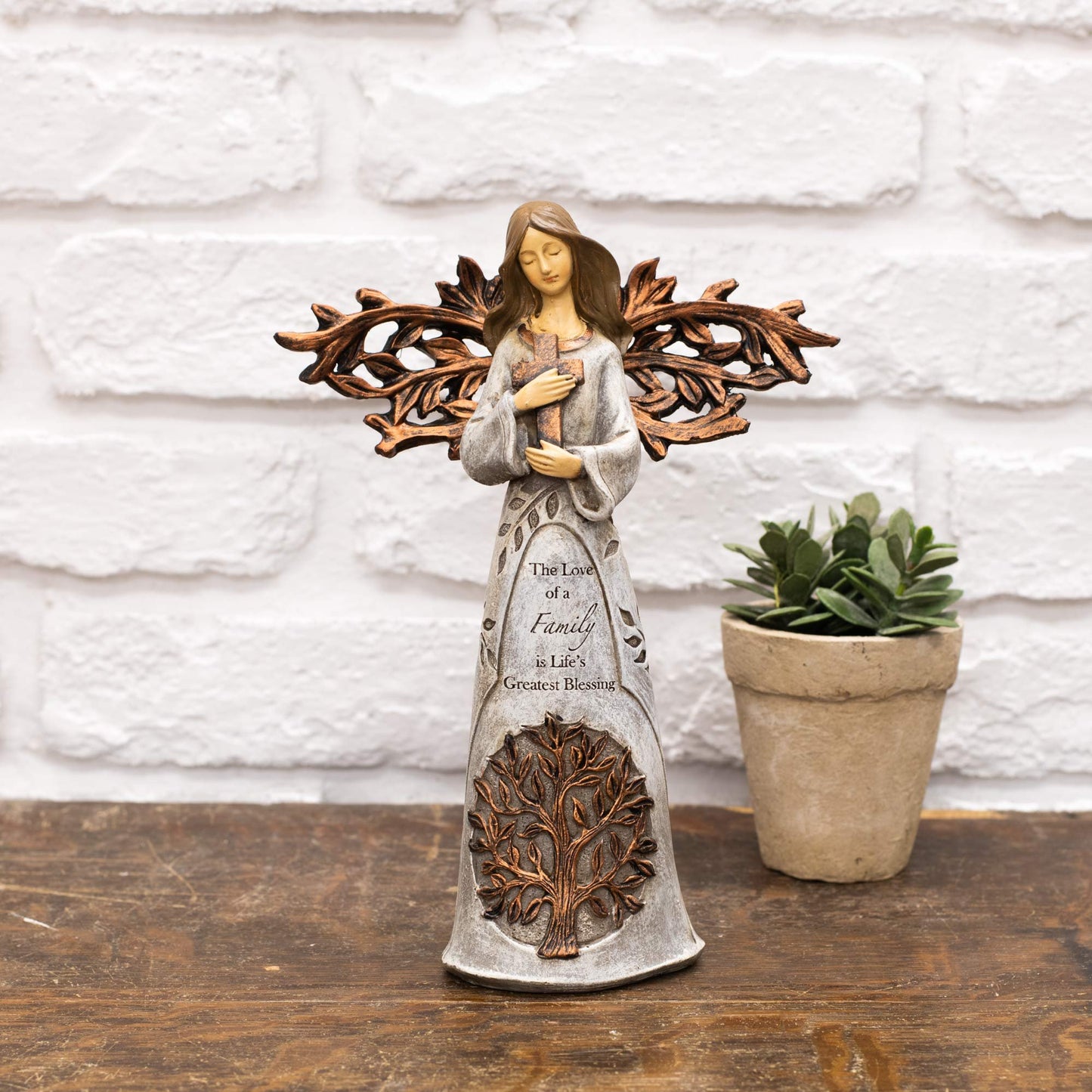 Roman Giftware Inc., Inspirational Heavenly Blessings Collection, 9" H Tree of Life Angel W/Cross,Religious, Inspirational, Durable (6x2x9)