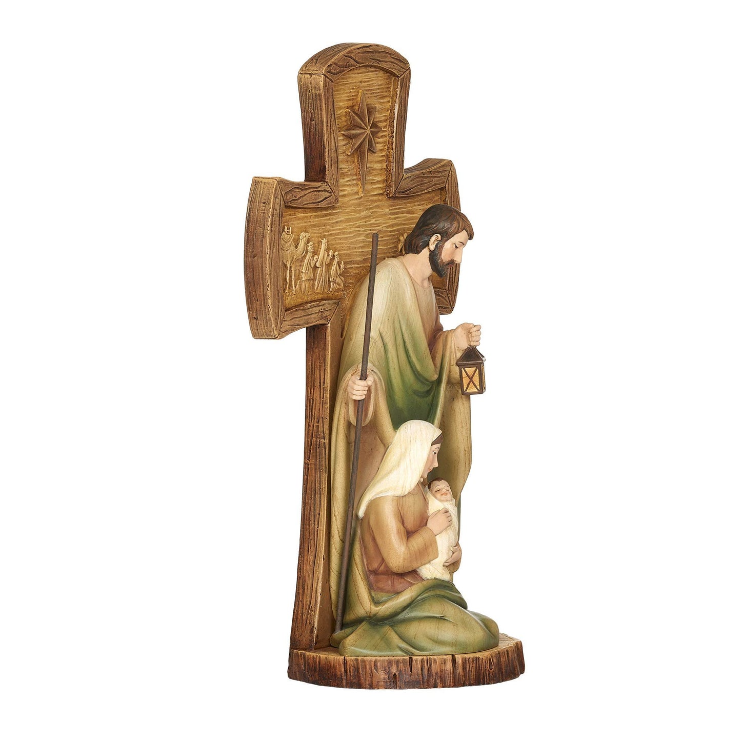 Joseph's Studio by Roman - Stained Wood Cross with Holy Family Figure, Christmas Collection, 12" H, Resin and Stone, Decorative, Collection, Durable, Long Lasting