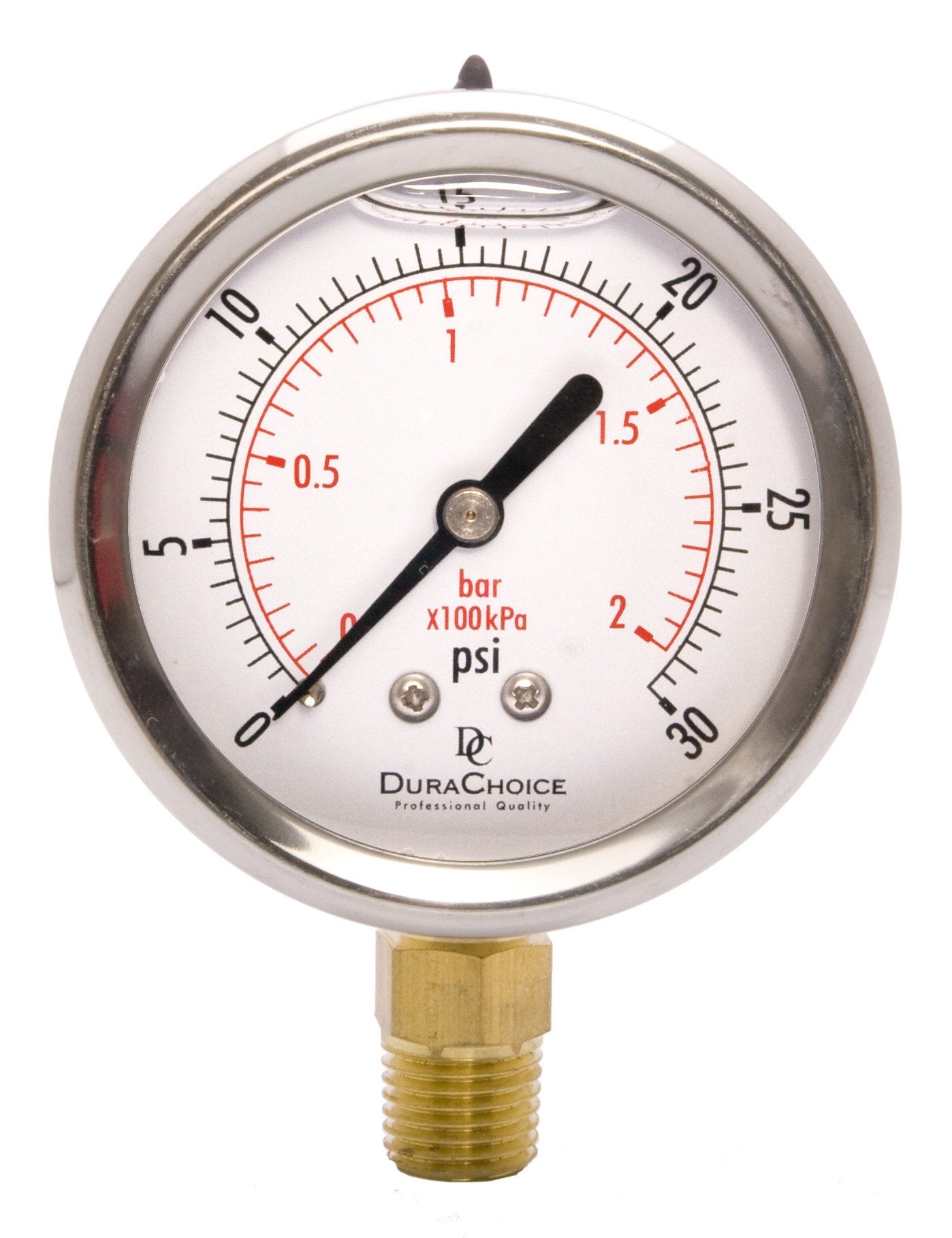 2-1/2" Oil Filled Pressure Gauge - Stainless Steel Case, Brass, 1/4" NPT, Lower Mount Connection, 0-100