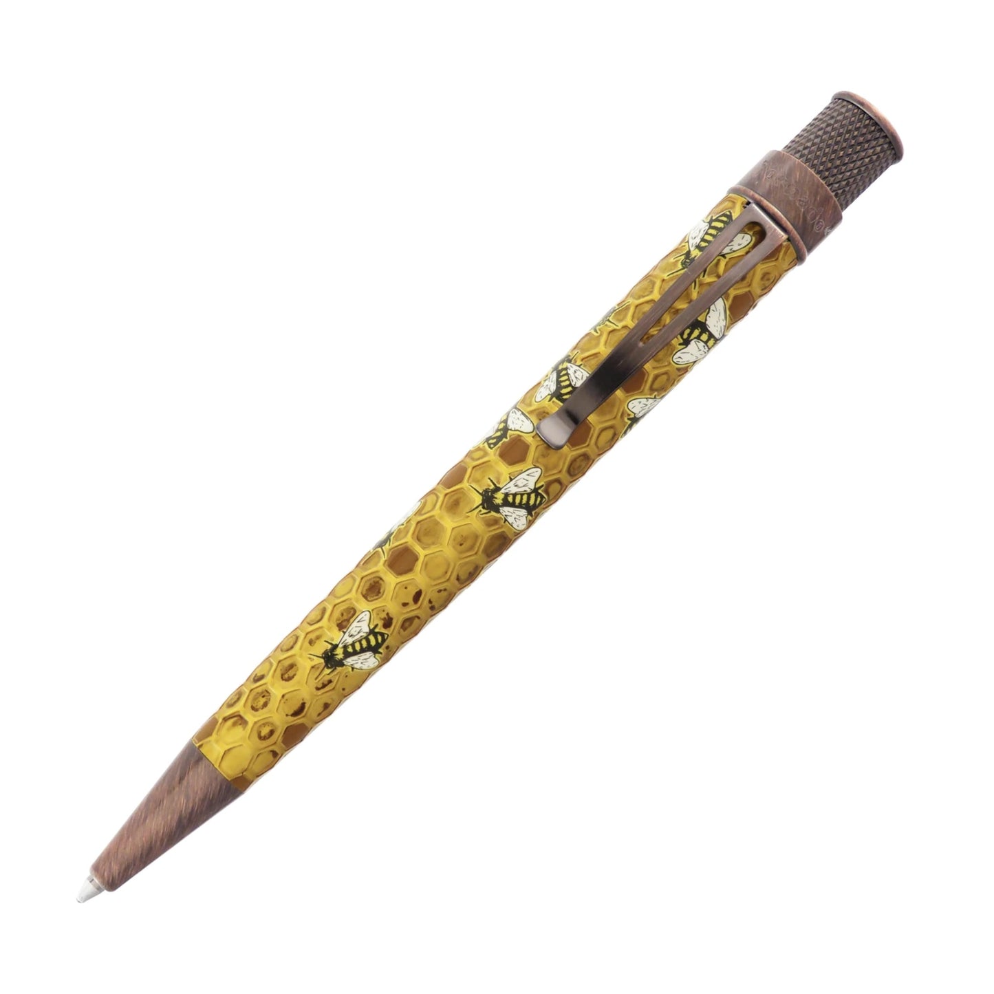 Retro 1951 Tornado™ Rescue - "Buzz" Honeybee Ballpoint Pen - Acid-etched Honeycomb Design Bee Pen - Proceeds Benefit NW Honey Bee Habitat Restoration