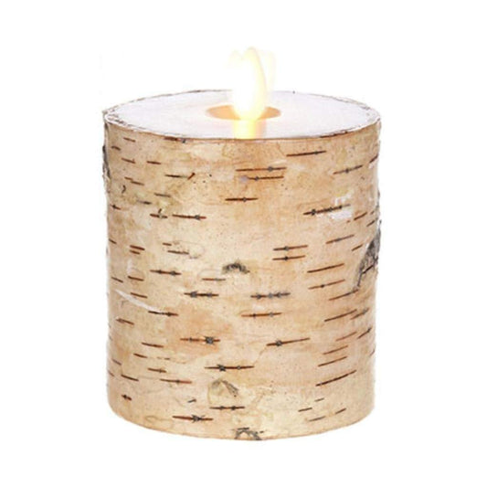 Raz Imports 3.25"X4" Moving Flame Birch Wrapped Pillar Candle