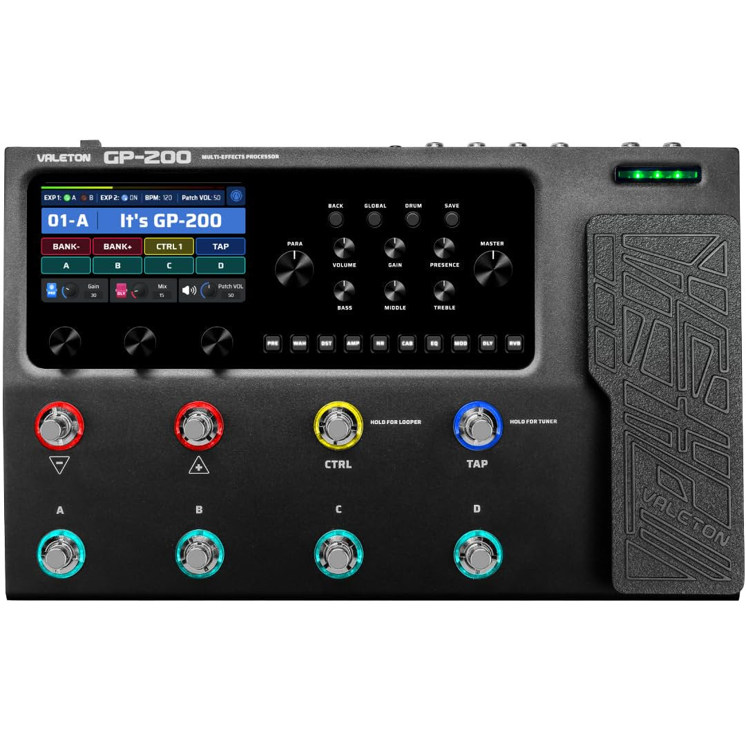 Valeton GP-200 Multi-Effects Guitar & Bass Processor Pedal with Amp Modeling, IR Loader, Expression Pedal, USB Audio Interface, Looper, Drum Machine + Gig Bag Bundle