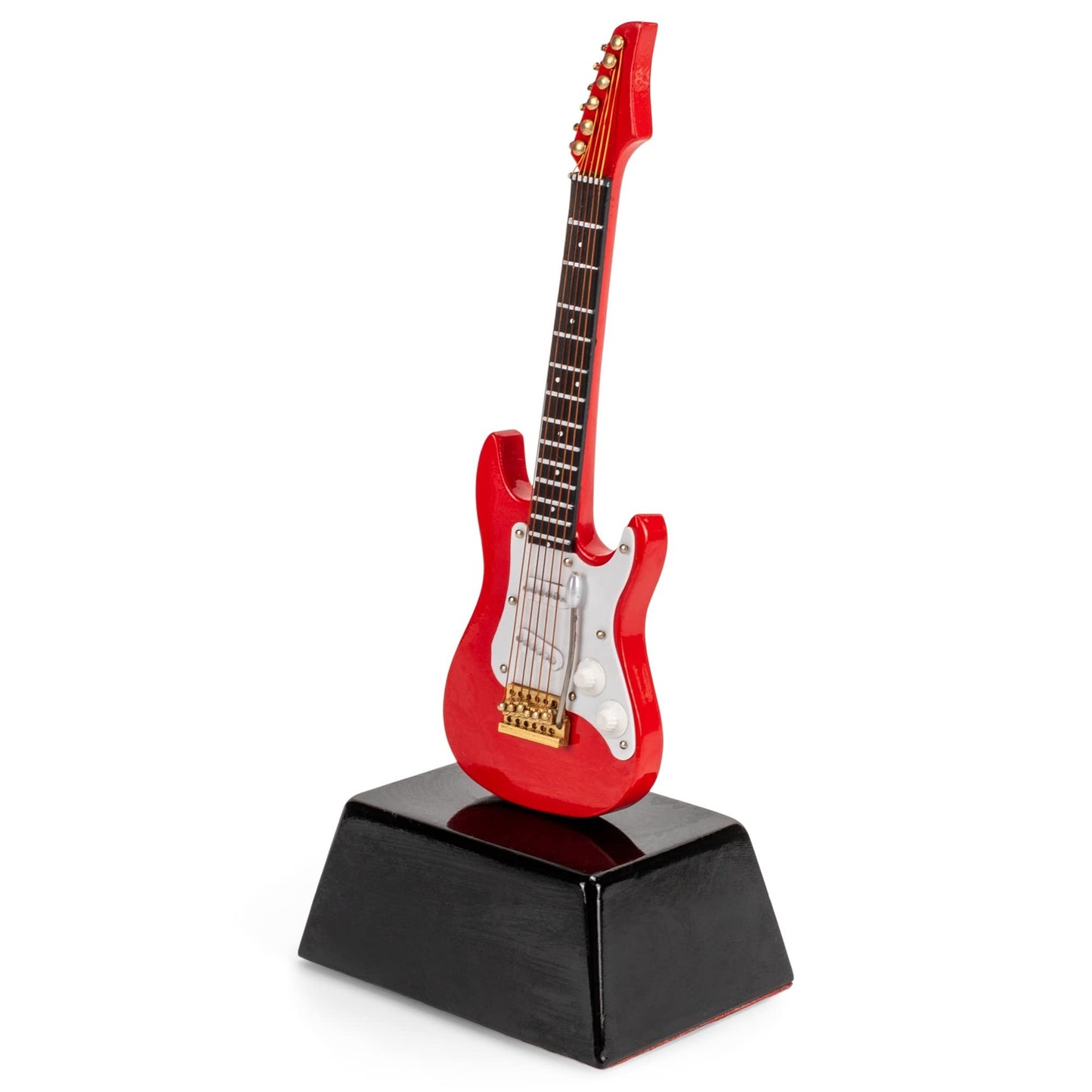 Broadway Gift Co Red and White Electric Guitar 6 inch Wood Table Top Miniature on Stand