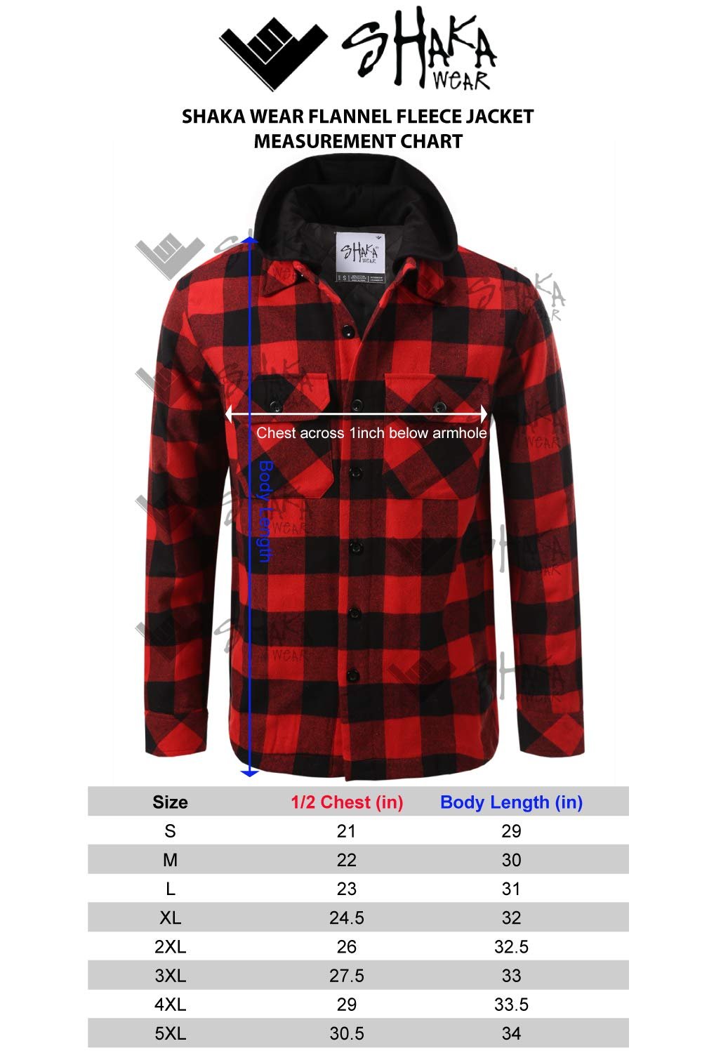Shaka Wear Men's Plaid Shirts – Flannel Long Sleeve Casual Button Up Fleece Soft Quilted Lined Jacket Regular and Big Size