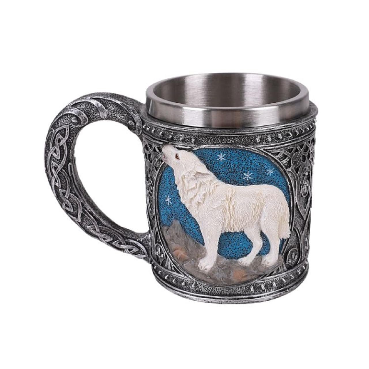 Pacific Giftware Celtic White Wolf Rhinestone Figurine Drinking Mug