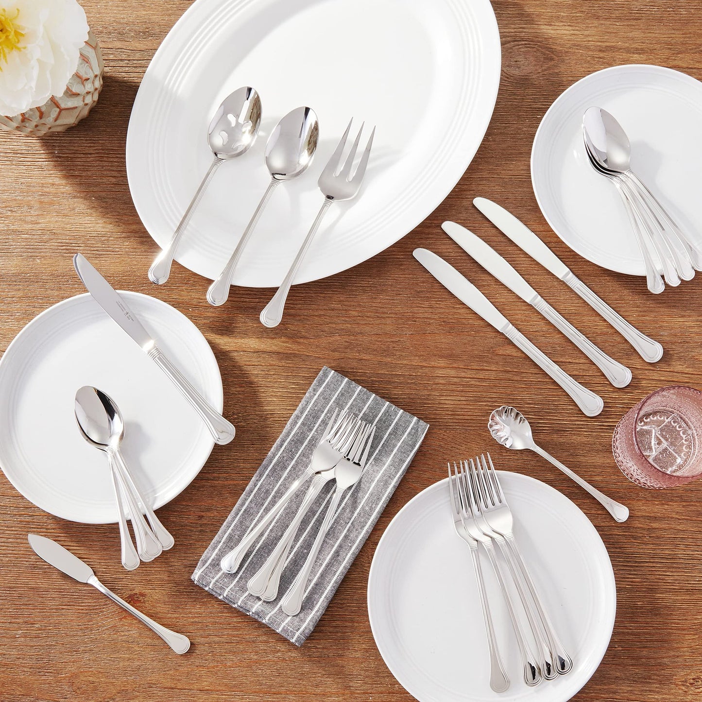 HENCKELS 65-Piece Astley Flatware Set,Silver