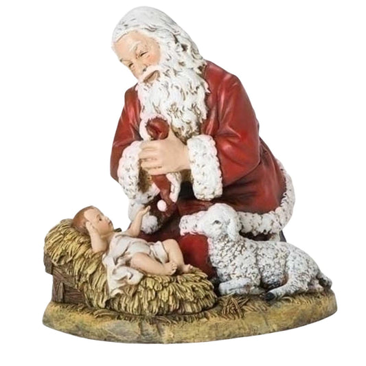 Joseph's Studio by Roman, Christmas Santa Collection, 13" H Kneeling Santa W/Lamb FIG, Home Décor, Devout Gift, Prayerful Inspiration (10x13x13)