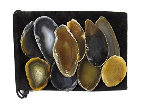 Zentron Crystals Colorful Set of 12 Polished Agate Slices in Velvet Bag