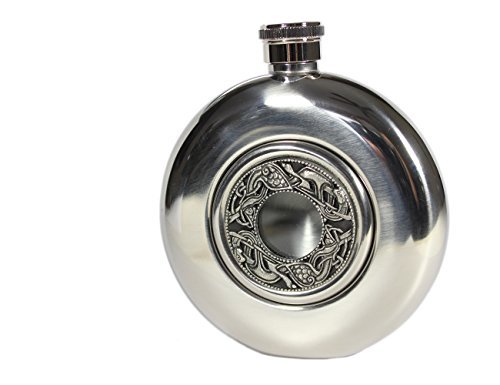 Irish Whiskey Flask Stainless Steel Flask 5 Fl. Oz. Book of Kells Design Irish Flasks Made Co, Westmeath Ireland