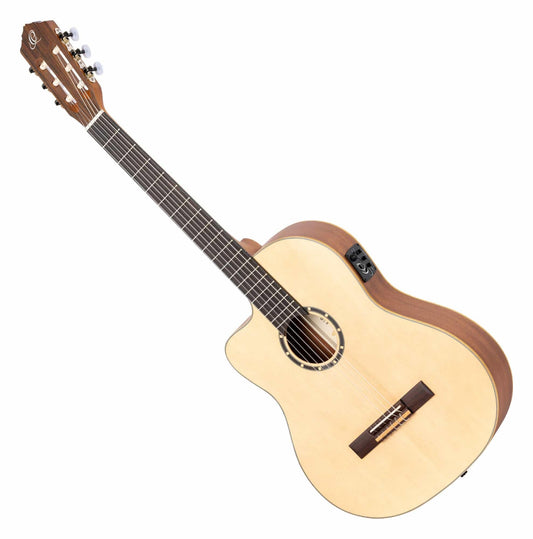 Ortega Guitars Family Series Thinline Acoustic-Electric Left-Handed Nylon Classical 6-String Guitar w/Bag, (RCE125SN-L)