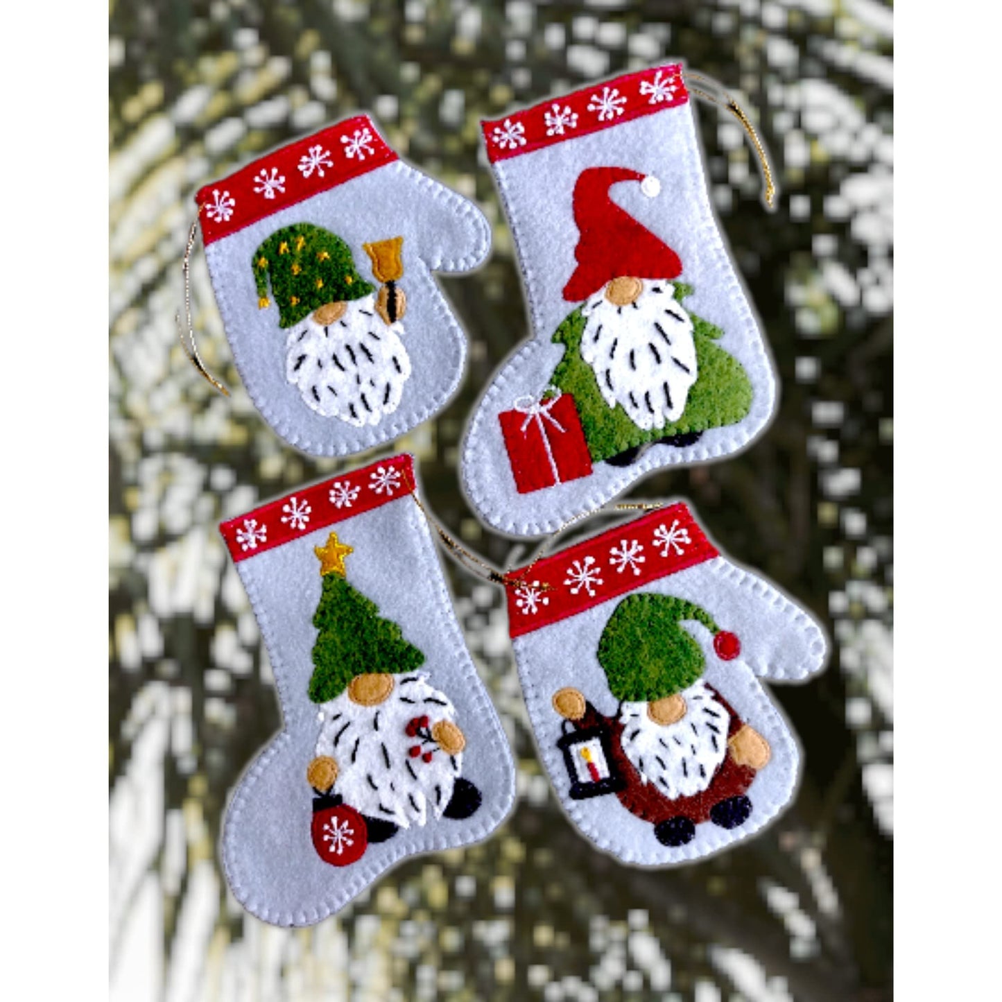 Rachel's Of Greenfield Christmas Crafts, Christmas Gnomes Ornament kit, Felt kit, DIY Ornament Kit, Complete Craft Kit, White,Green,Red,Silver
