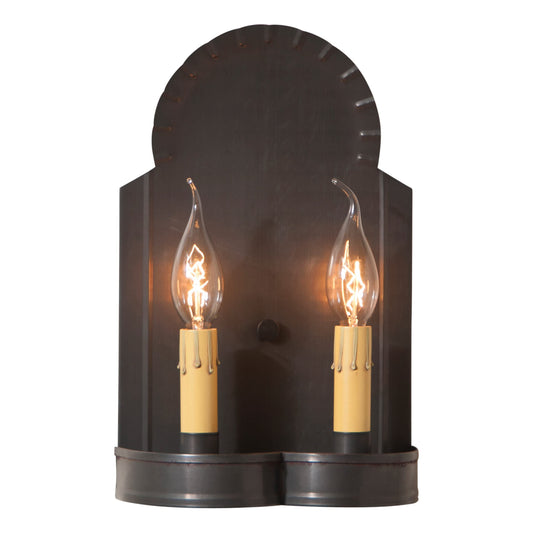 Irvin's Tinware, 844WKB, Hanover Double Wall Sconce in Kettle Black, Primitive Country Wall Sconces in Tin