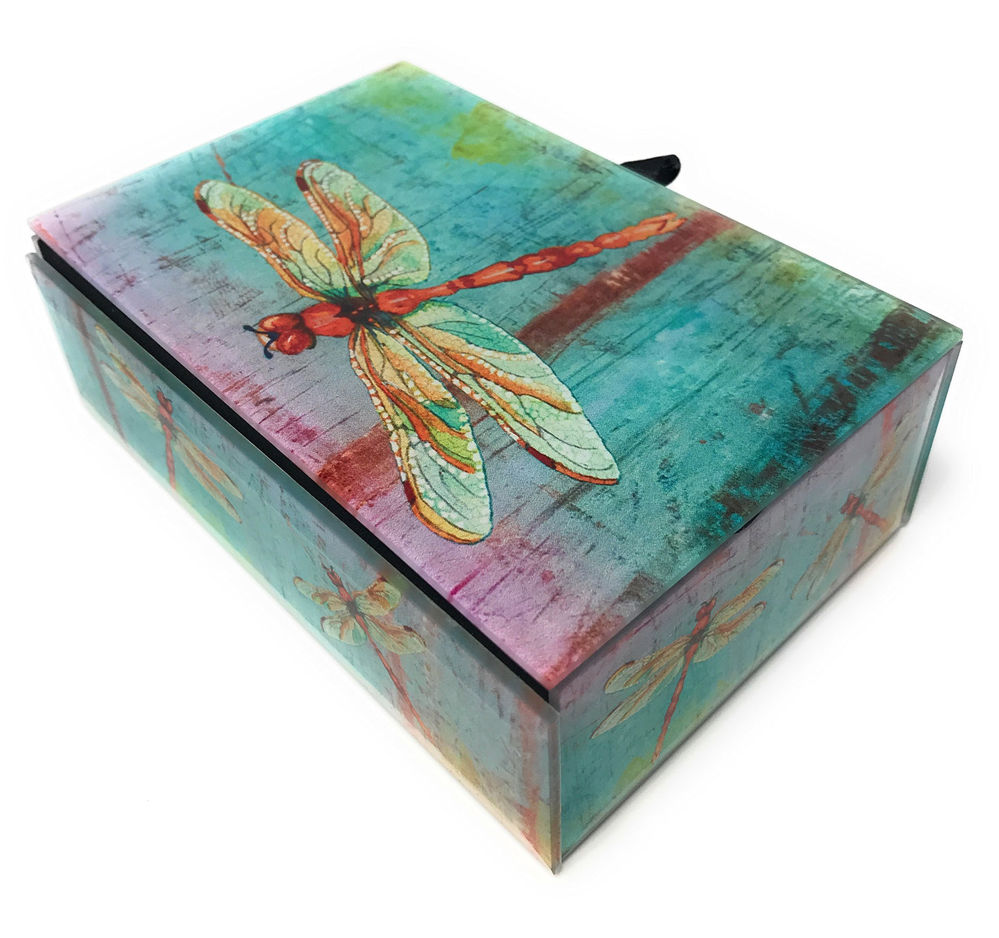 Glass Keepsake Jewelry Box (Watercolor Dragonfly)