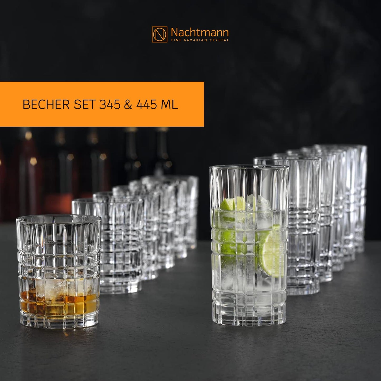 Nachtmann Square 12-Piece Drinkware Set - Highball & Lowball Glasses - Dishwasher Safe Crystal Glass - Ideal for Cocktails & Whiskies, Restaurant & Barware Essentials, Great Housewarming Gift