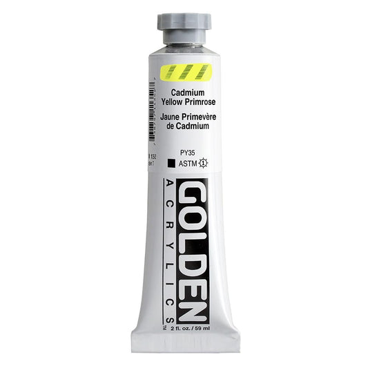 Heavy Body Acrylics by GOLDEN, Cadmium Yellow Primrose, 2 fl. oz. Tube, Professional Acrylic Paint, Opaque