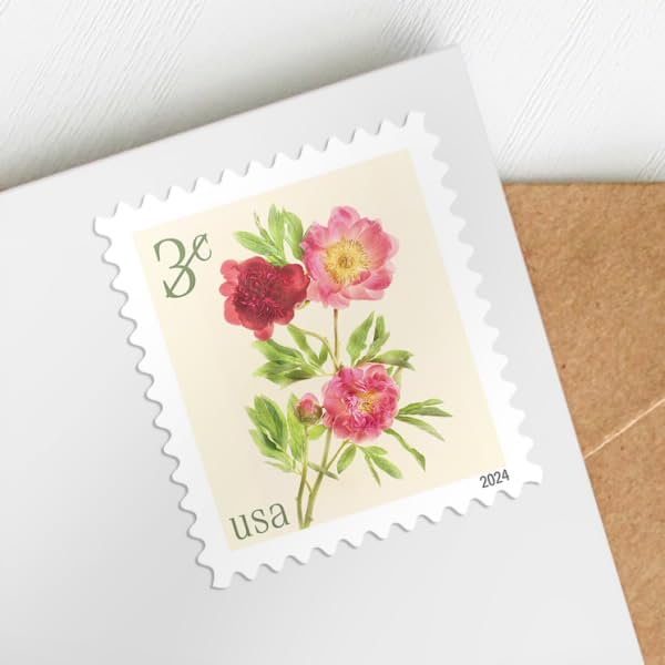Peonies 2024 3-Cent (Sheet of 20) Denominated Mail-use Additional Postage Stamps