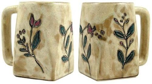 Set Of Two (2) MARA STONEWARE COLLECTION - 12 Oz Coffee Cup Collectible Square Mugs - Wild flowers Design