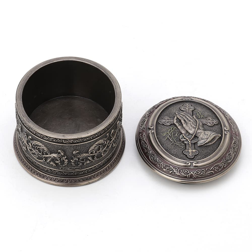 Veronese Design 2 1/2 Inch Tall Praying Hand Oval Shape Trinket Box Cold Cast Bronzed Resin Sculpture Religious Decor Figurine