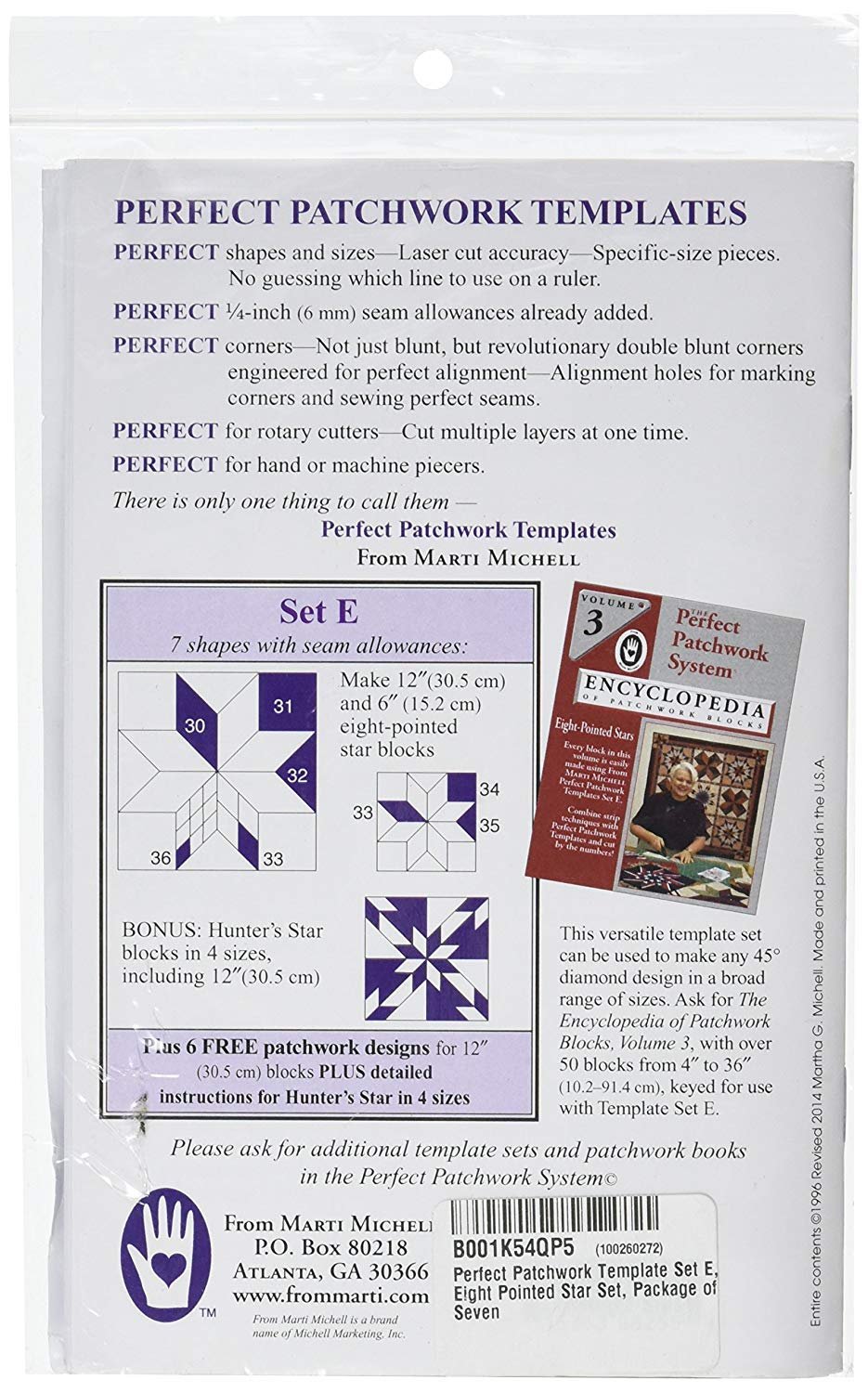 Perfect Patchwork Template-Set E - 8 Pointed Star Set 7/Pkg