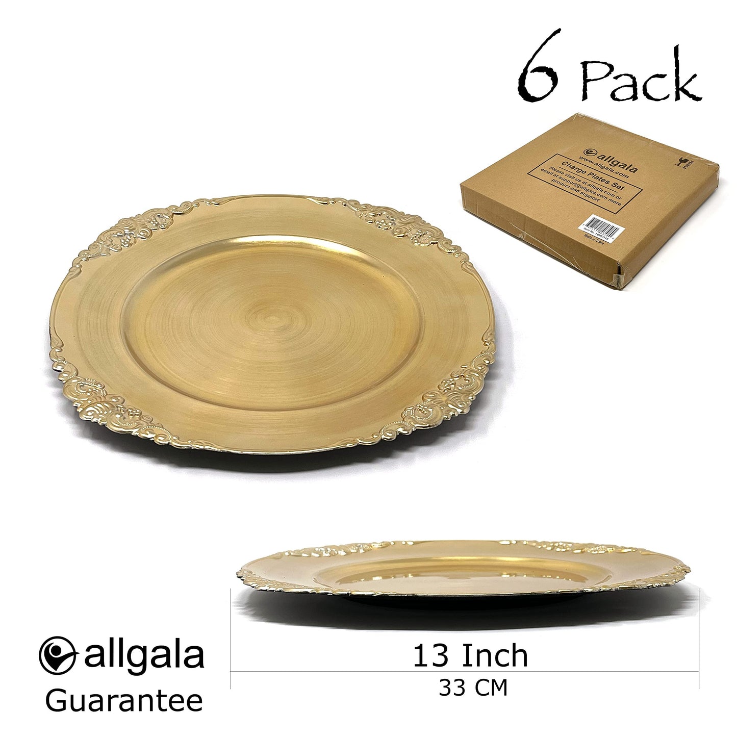 allgala Heavy Quality Round Charger Plates - Elegant Gold Chargers for Dinner Plates