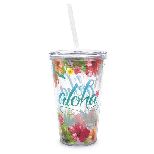 16 oz. Hawaiian Double Insulated BPA Free Acrylic Travel Tumbler with Straw