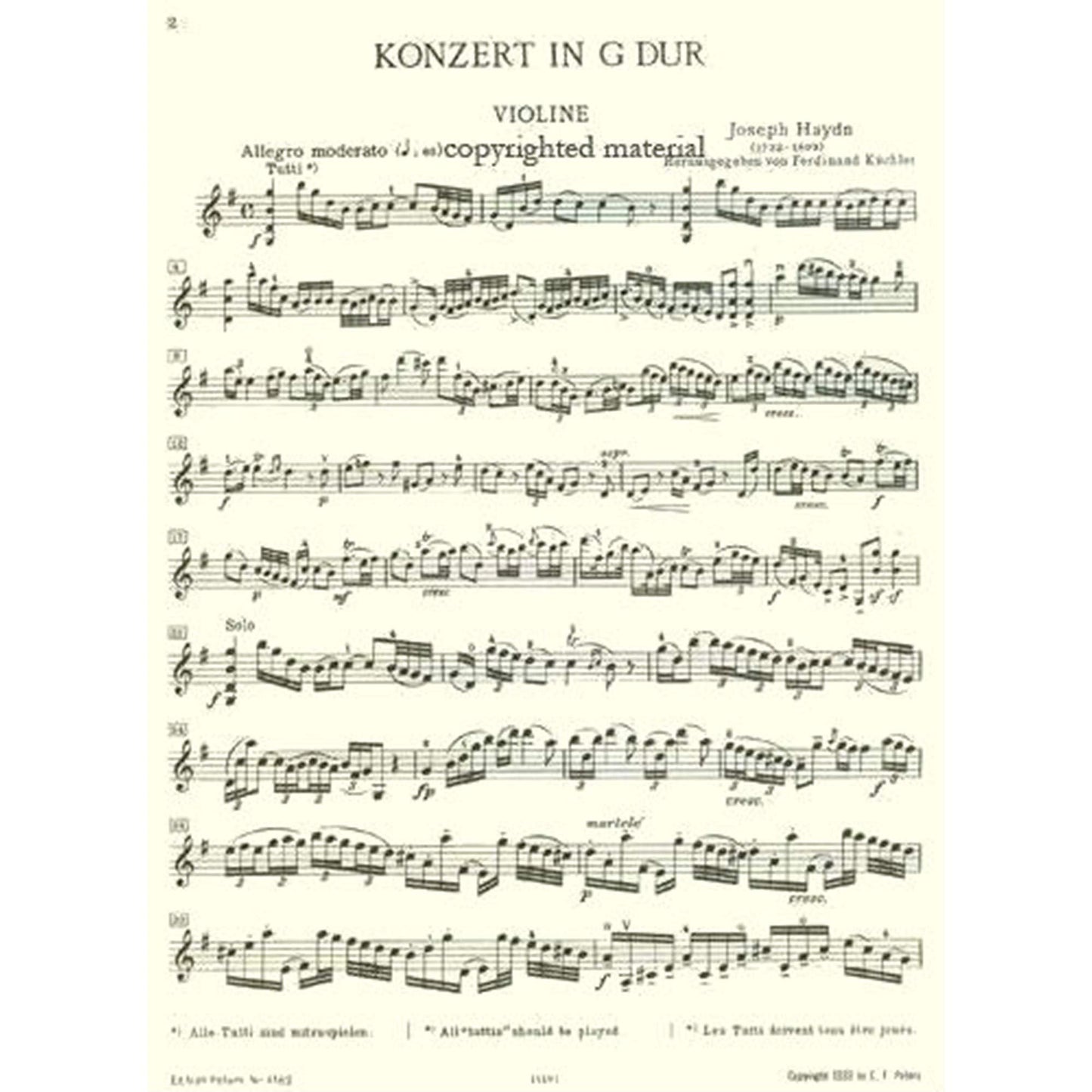 Haydn: Violin Concerto in G Major, Hob. VIIa:4 (Solo Part with Piano Reduction)
