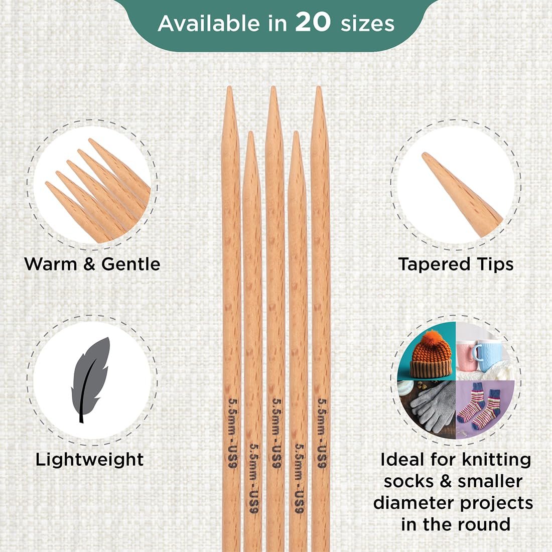 KnitPro Basix Beech Double Pointed Needles 8" (20cm)