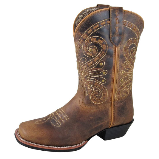 Smoky Women's Shelby 9" Brown Waxed Distress Leather Western Cowboy Boot