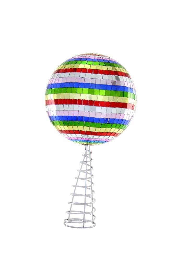 Multi-Color Rainbow Mirror Disco Ball 14" Christmas Tree Topper