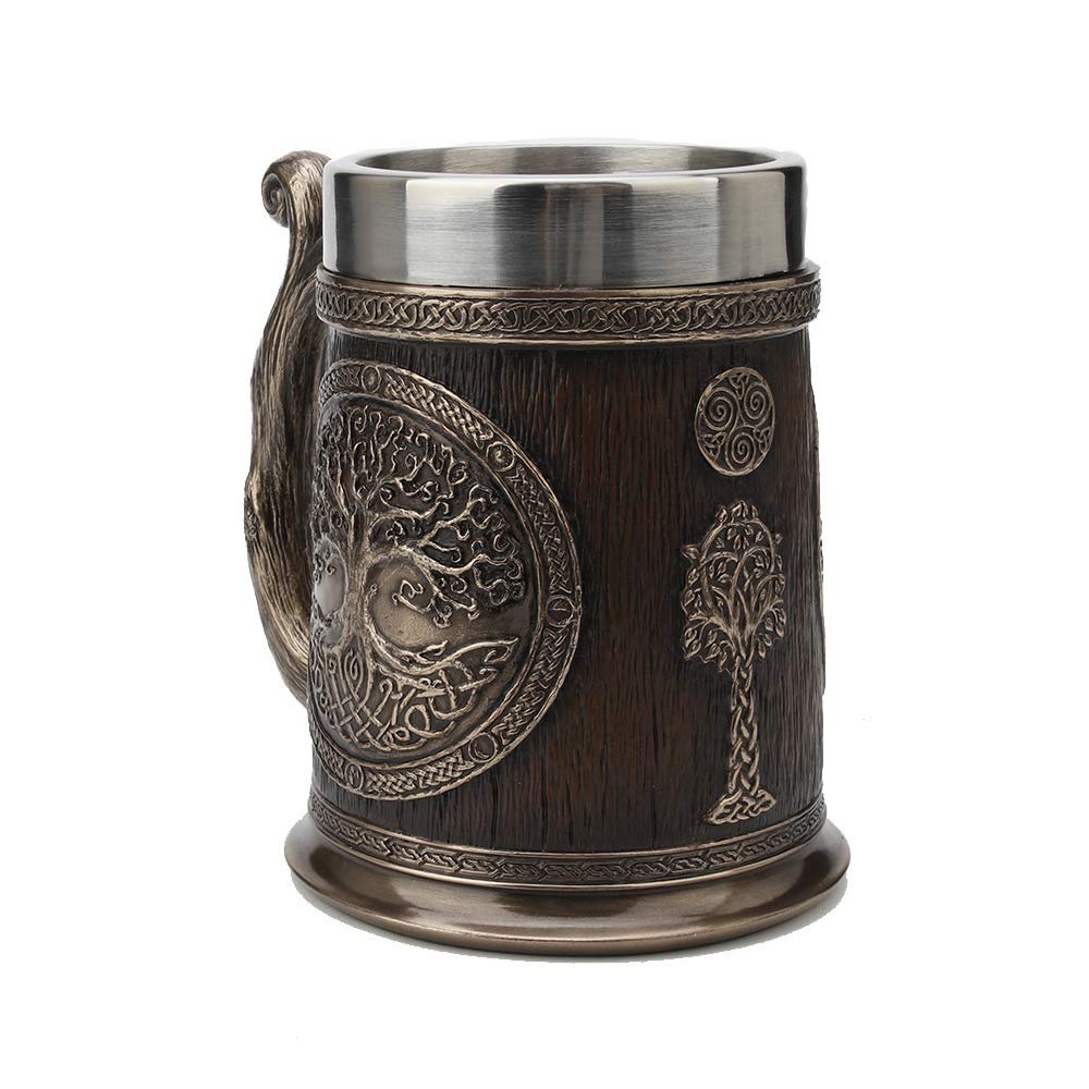 Veronese Design 20 fl oz Norse World Tree Yggdrasil Stein Tanker Cold Cast Resin Antique Bronze Finish