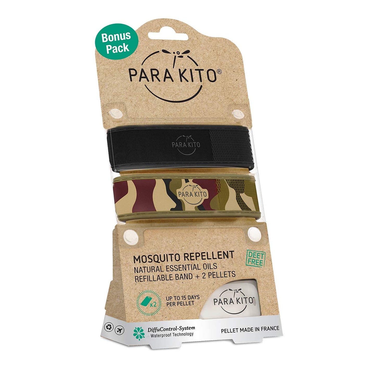 PARA'KITO Mosquito Repellent Bracelets + Refill Pellets Bundle | w/Peppermint Oil, Essential Oils | Hiking & Camping Accessories | Paraben Free, DEET Free - 2 Wristbands & 2 Refills