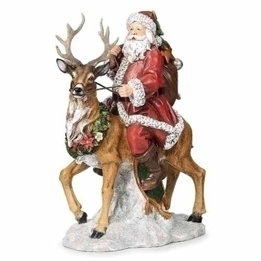 Joseph's Studio 12.25" H Santa Claus Ridding on a Reindeer Figurine, Tabletop Christmas Decoration