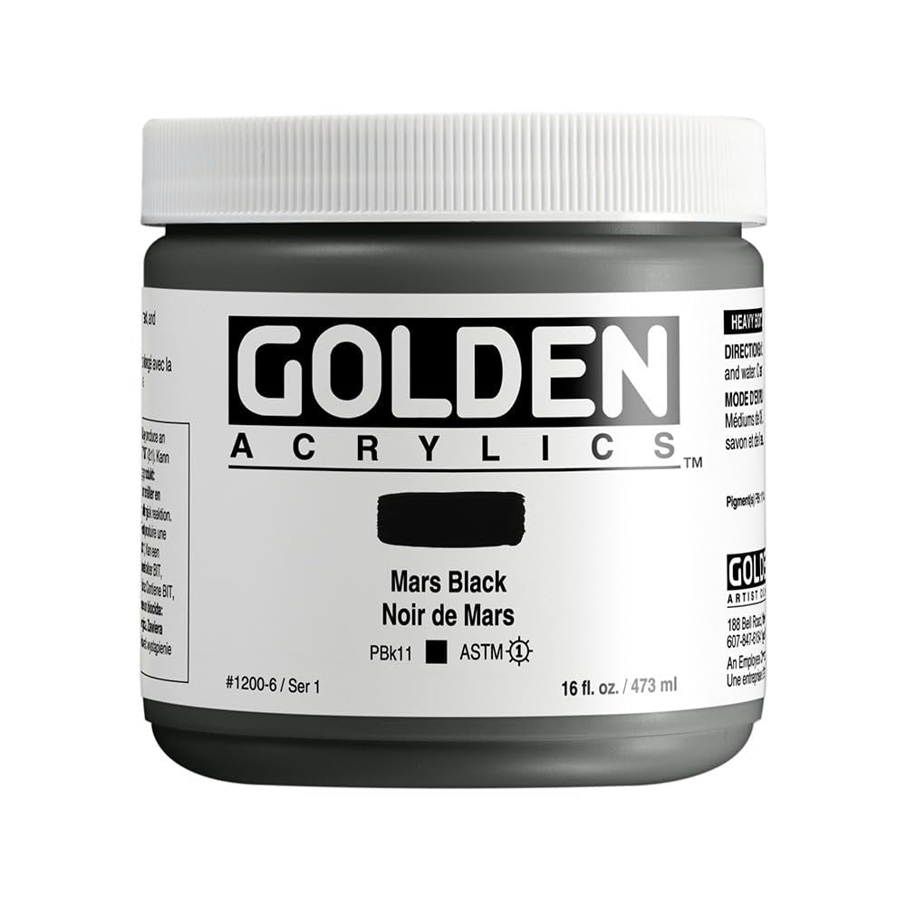 Heavy Body Acrylics by GOLDEN, Mars Black, 16 fl. oz. Jar, Professional Acrylic Paint, Opaque
