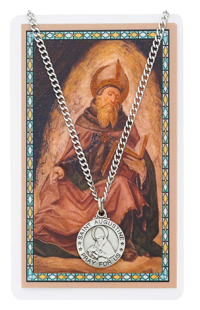 St Augustine Prayer Card With Medal Saint Catholic Christian Pendant Charm Patron