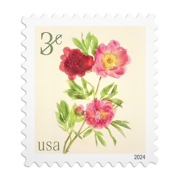 Peonies 2024 3-Cent (Sheet of 20) Denominated Mail-use Additional Postage Stamps